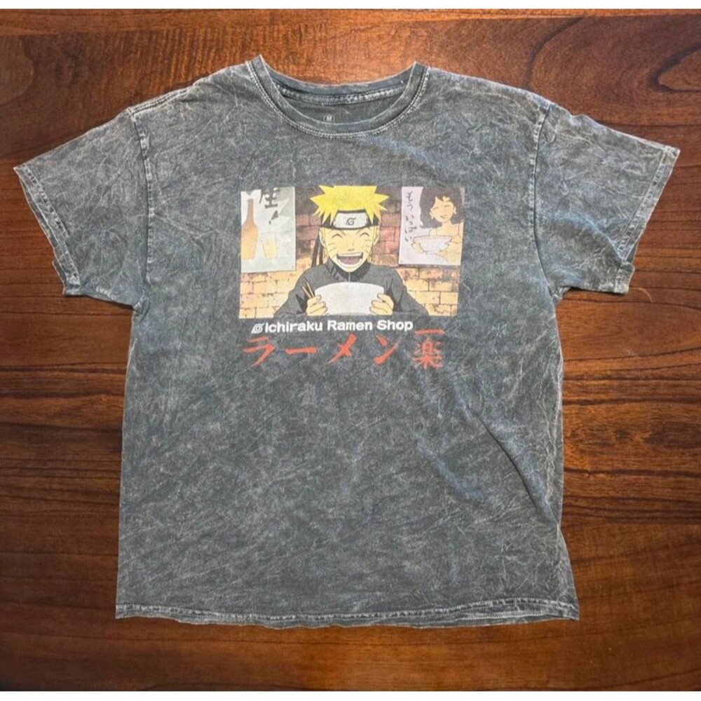 Naruto Shippuden Ichiraku Ramen Shop T Shirt Medium Gray Acid Wash Anime
